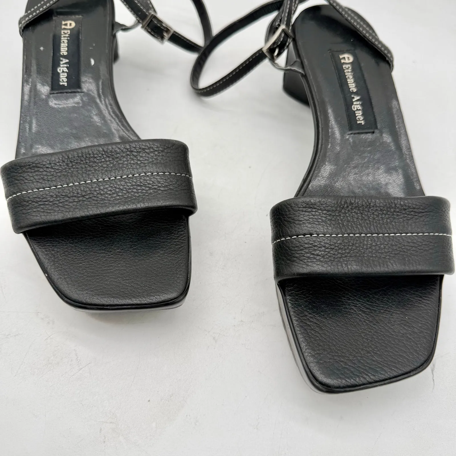 Etienne Aigner Black Leather Block Heel Ankle Strap Maryjane Y2K Sandal 7.5 - Image 4