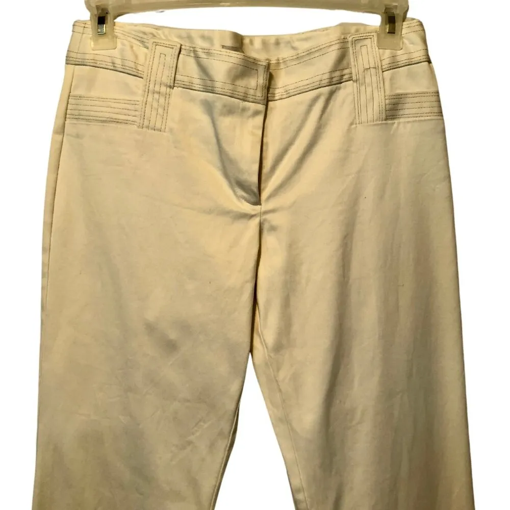 Cache White Pant 10/12 L Gold Detail Stitching Flair Leg 2" Wide Self Belt - Image 3