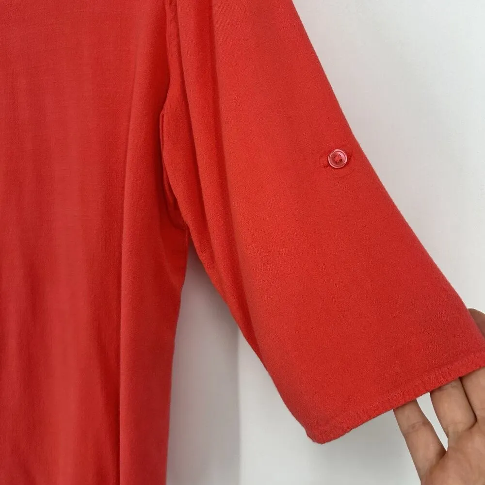 Chicos 1 Size M Coral Orange Button Up Shirt 3/4 Tab Sleeves Lightweight - Image 3