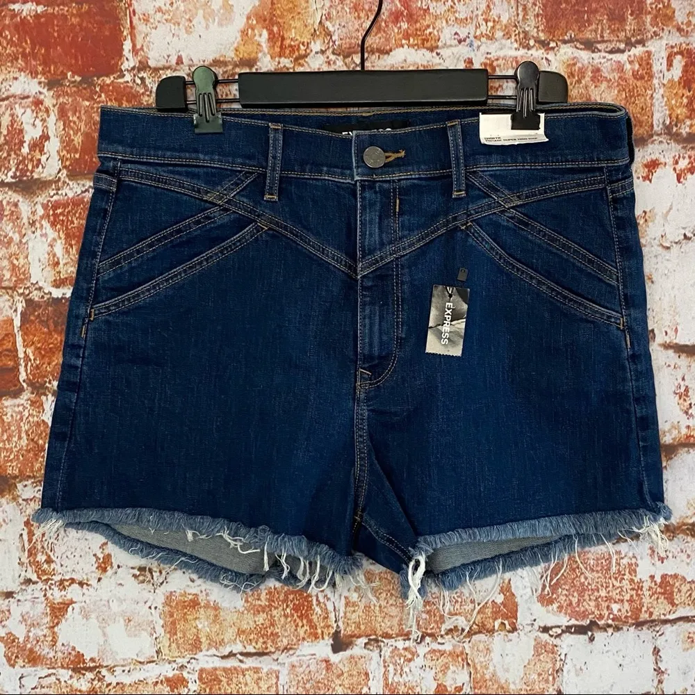 Express Shortie Vintage Super High Rise Western Denim Jean Shorts 12 Cutoff - Image 2