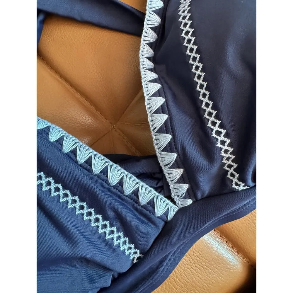 NWT Cupshe Columbia Coast Shell Stitch Triangle Bikini Swimsuit Blue Size Large - Image 6