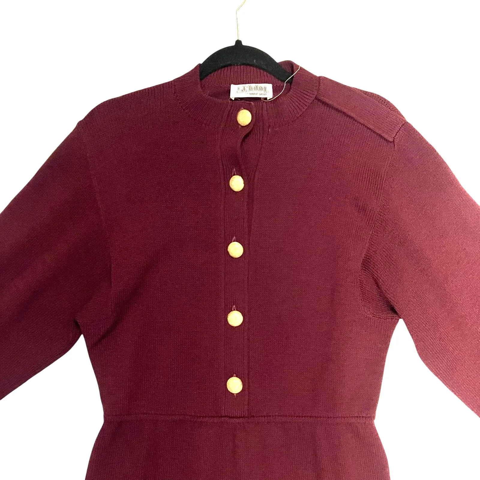 Vintage St. John By Marie Gray Womens Burgundy Knit Long Sleeve Dress Size 8 Red - Image 2