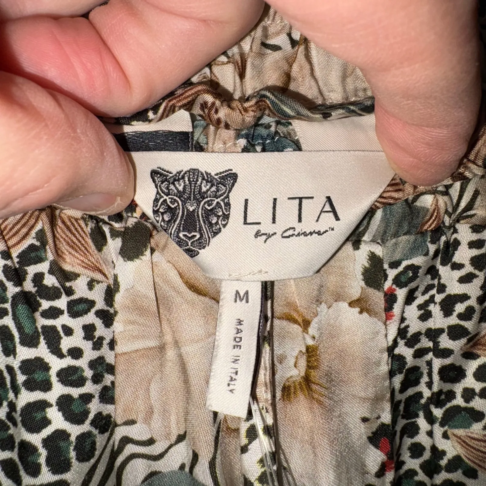 LITA by Ciara TIE WAIST PANTS IN‎ ANIMAL FLORAL tropical print Wide Leg Pants Tan Size M - Image 5