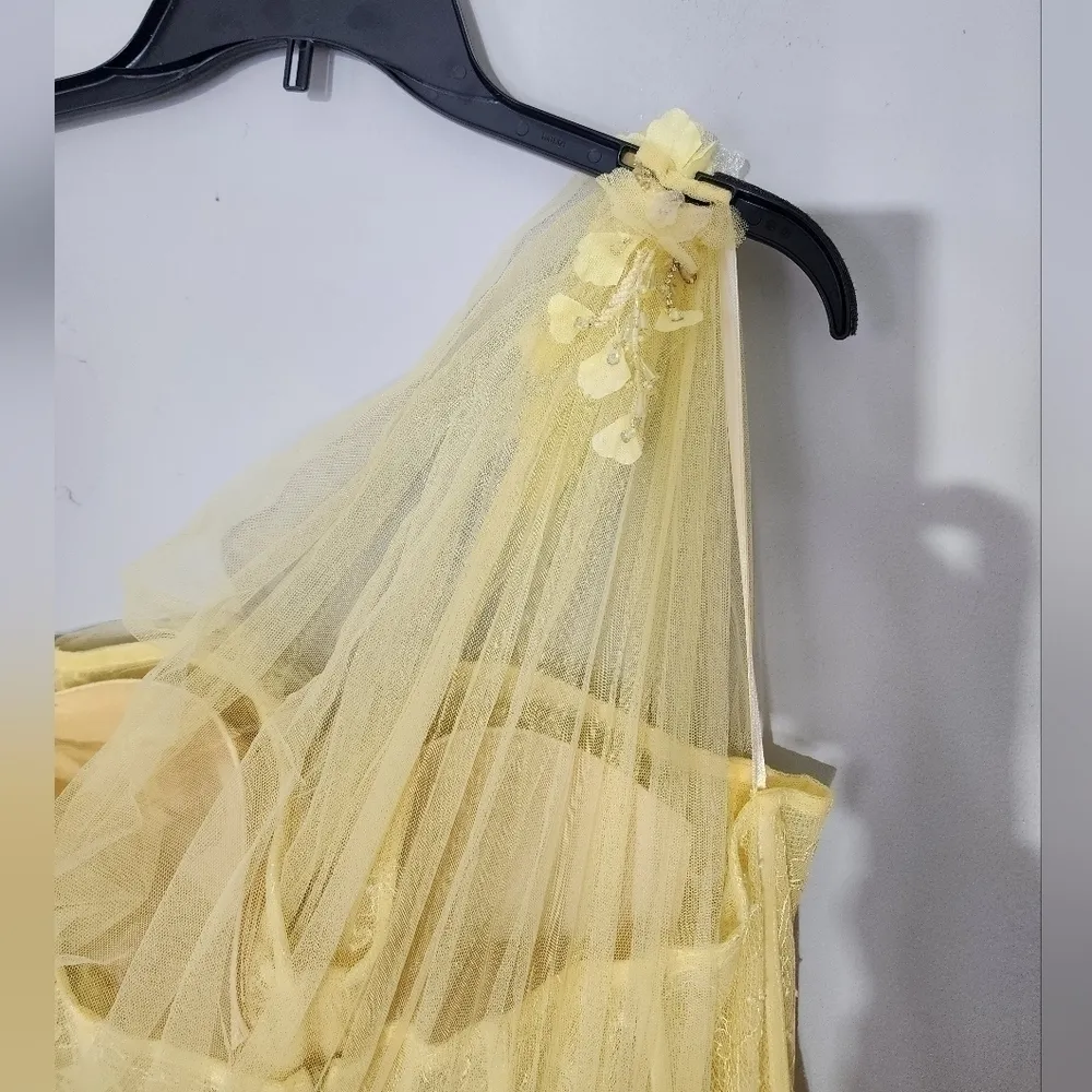 Mac Duggal NWT Lemon EMBELLISHED TULLE ONE SHOULDER HIGH LOW GOWN size 18 - Image 13