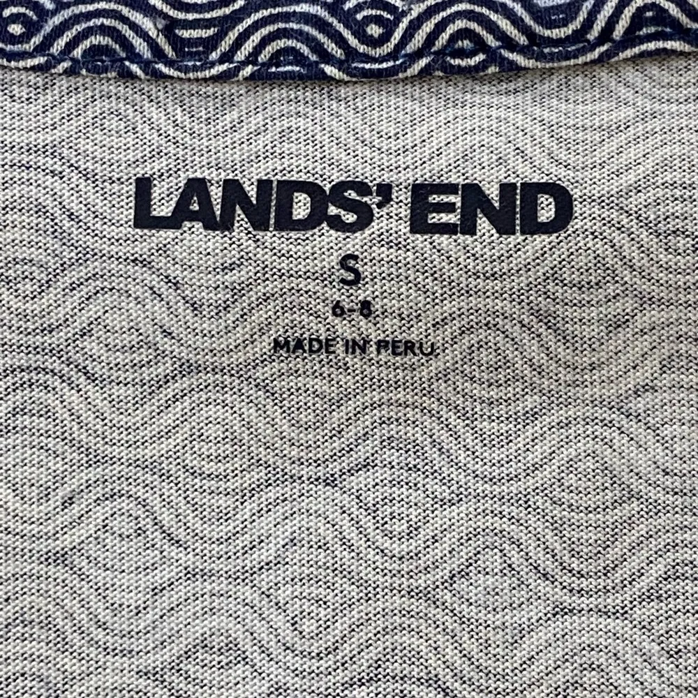 Lands' End Blue Boxy Short Sleeve T-Shirt Shades of Blue Wavy Print Size Small - Image 3