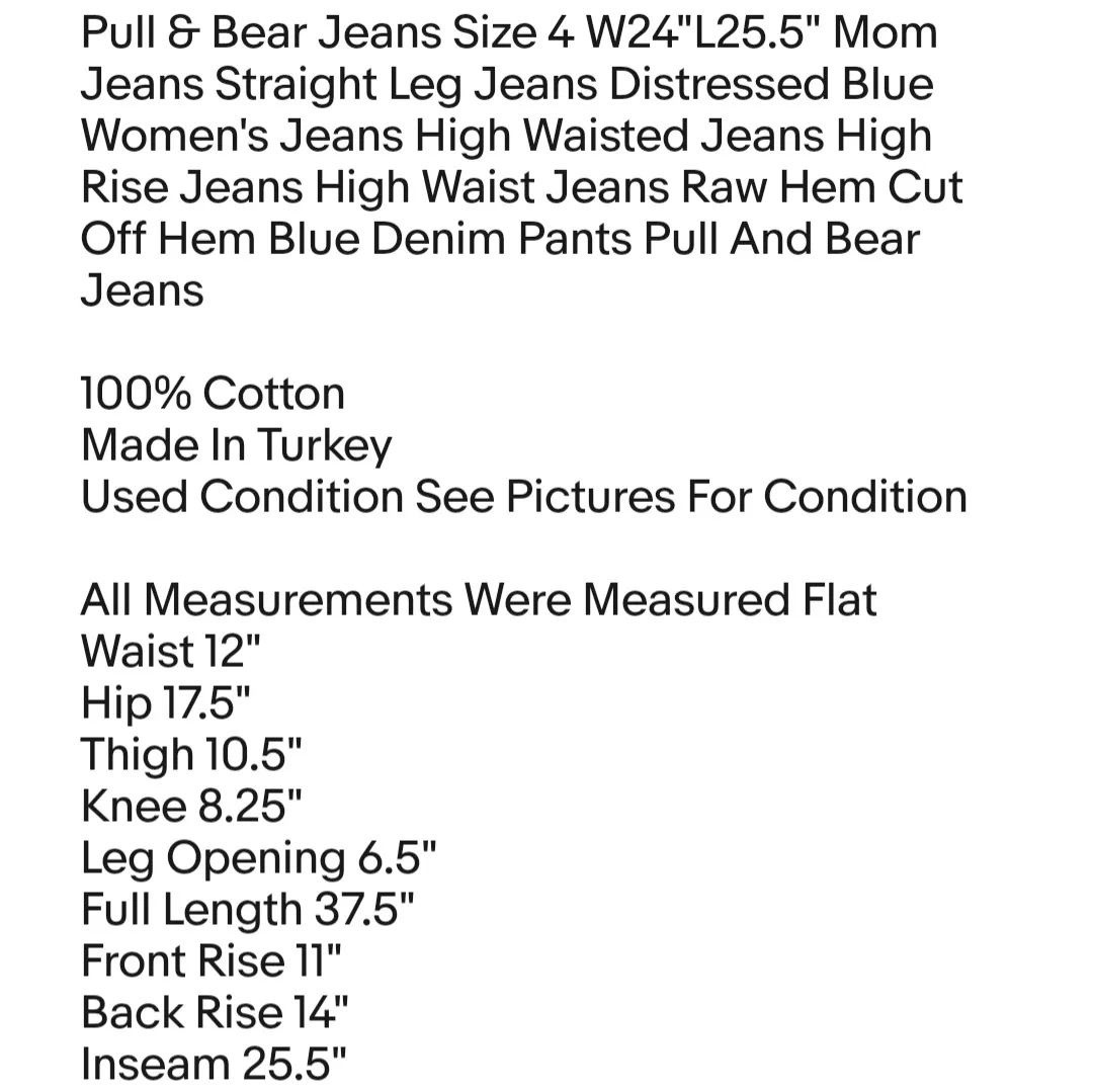 Pull & Bear Jeans Size 4 W24"L25.5" Mom Jeans Straight Leg Jeans Distressed Blue  - Image 2