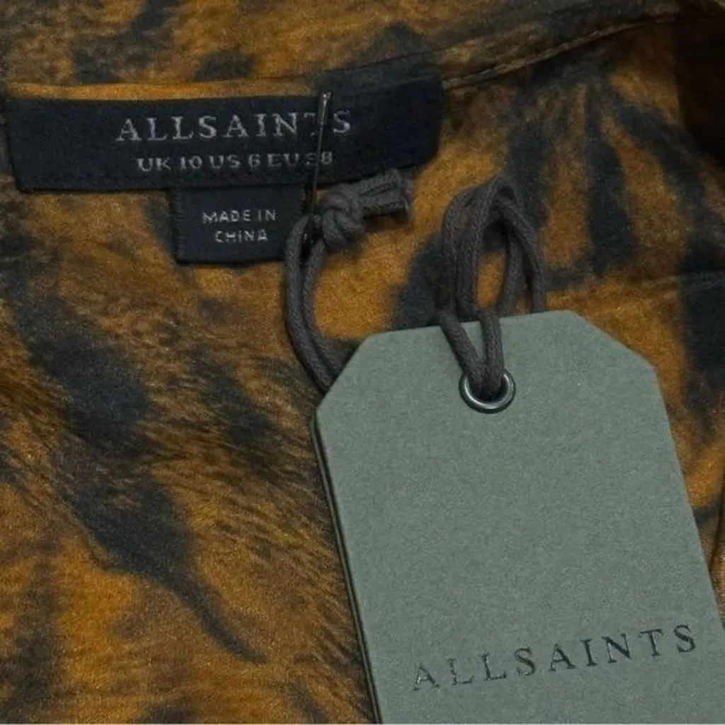 NEW All Saints Penny Grizedale Cat Print Silk Blend Wrap Front‎ Blouse Grunge 6 - Image 5