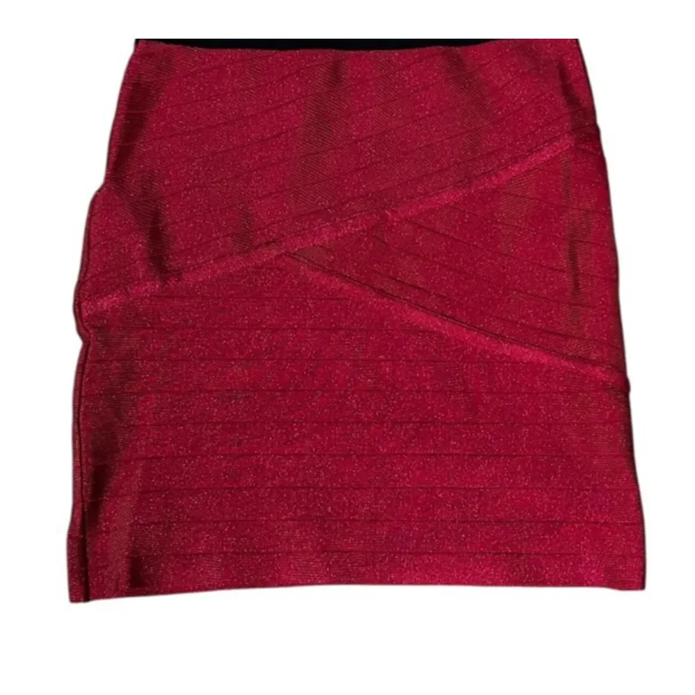 New Bebe Bandadge Dress Size XL Bodycon Red Gold Shimmer Mini Cocktail Glam Gala - Image 5