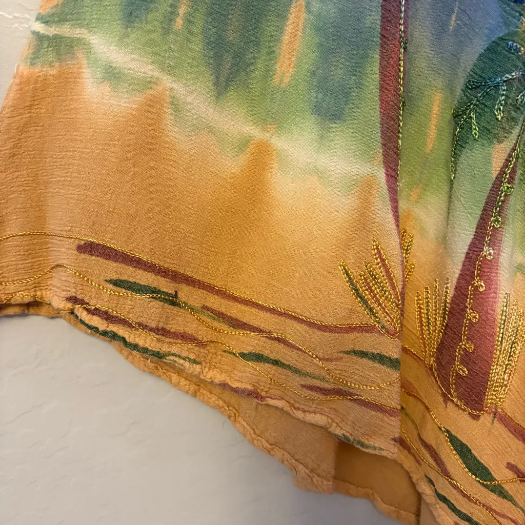 Women's tie dye embroidered palm tree sleeveless dress rayon free one size Yellow Size undefined - Image 7