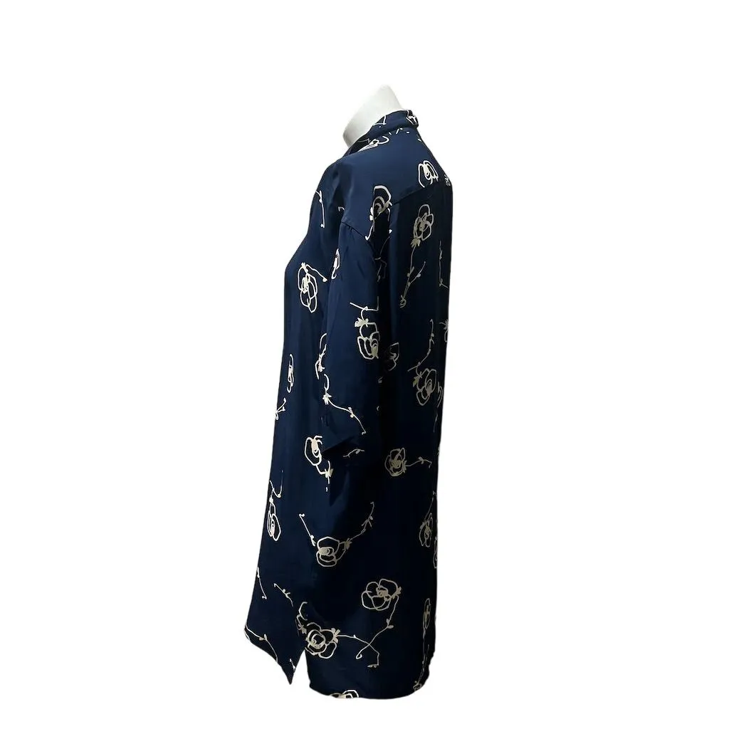 Equilibrio Italia Women's M Blue Floral Knee Length Shirt Dress Size L - Image 10