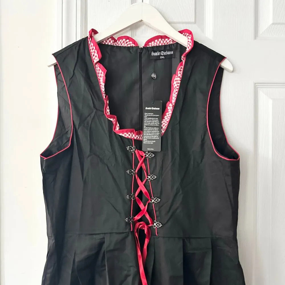 Scarlet Darkness NWT Black Red Cotton Corset Lace Up Gingham Trim Dress 2XL Size 2X - Image 2