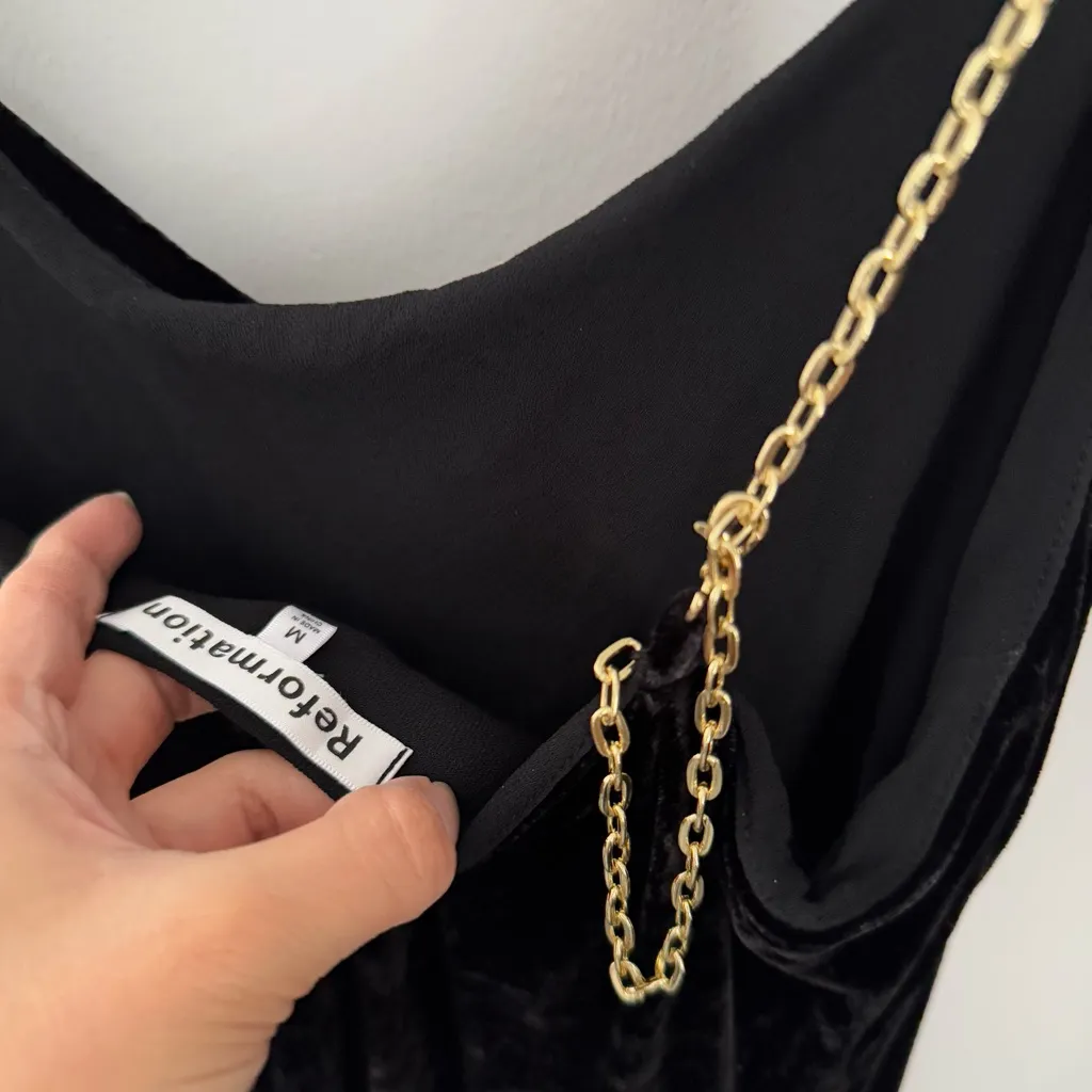 Reformation Medium Ady Velvet Maxi Dress Black Chain Strap Holiday Minimal - Image 8