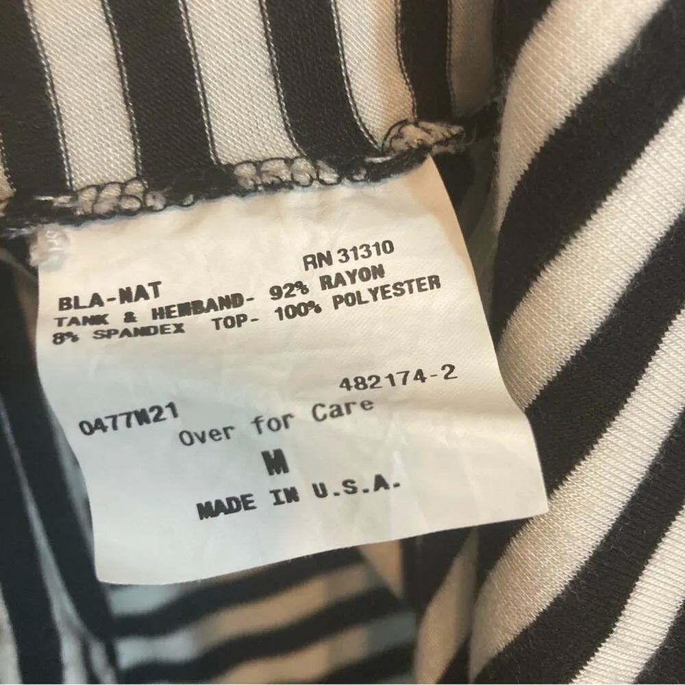 I.N. Studio Layered Sheer Turquoise Blue Blouse Black and White Stripe Tank Top Size M - Image 5