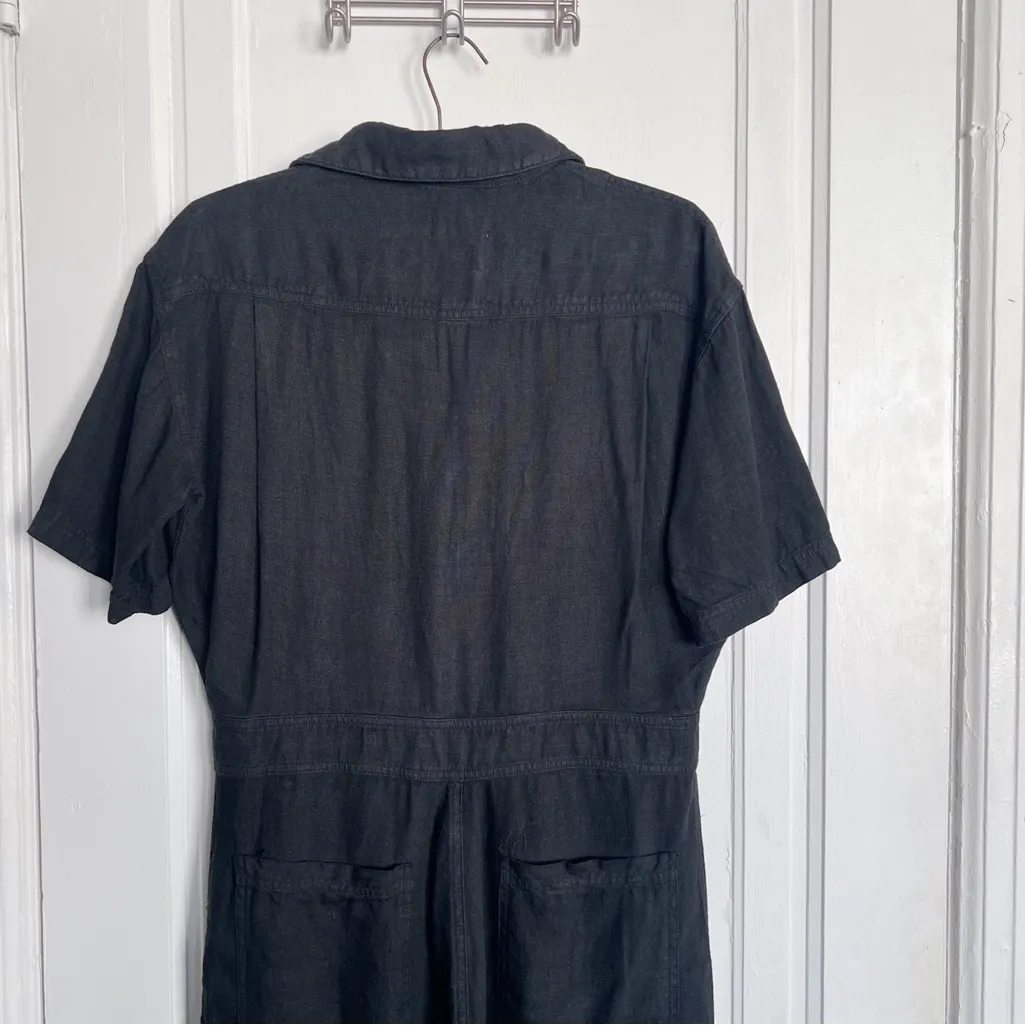 MATE The Label • Linen Short-Sleeve Jumpsuit black organic utility coveralls - Image 13