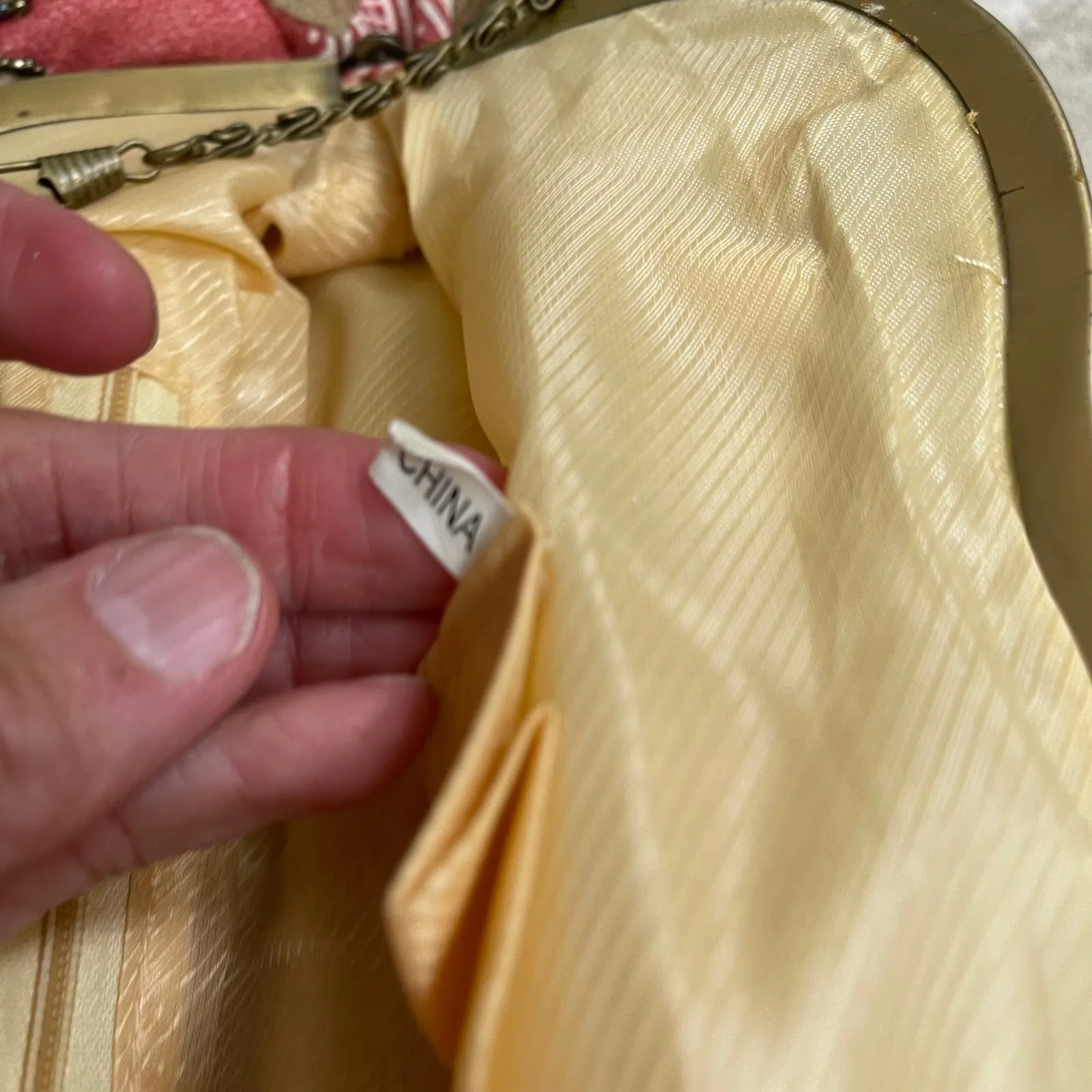 Vintage Floral Beaded Kiss Lock Clutch Evening Bag chain crossbody Red - Image 11