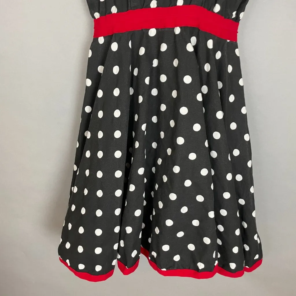 Handmade Retro Dress Polka Dot Circle Skirt Sock-Hop‎ Pin-Up Black White Flower - Image 4
