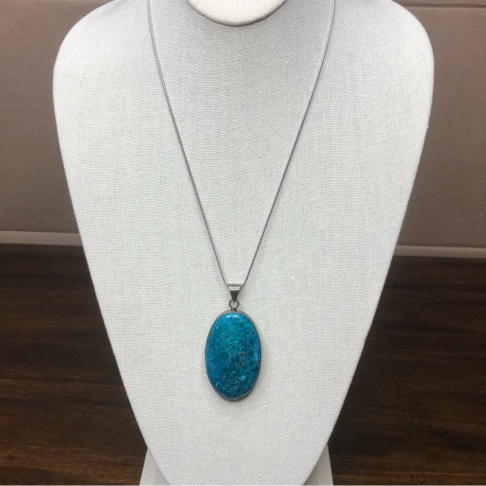 VINTAGE Turquoise and Sterling Silver Pendant on New Sterling Silver Snake Chain - Image 12