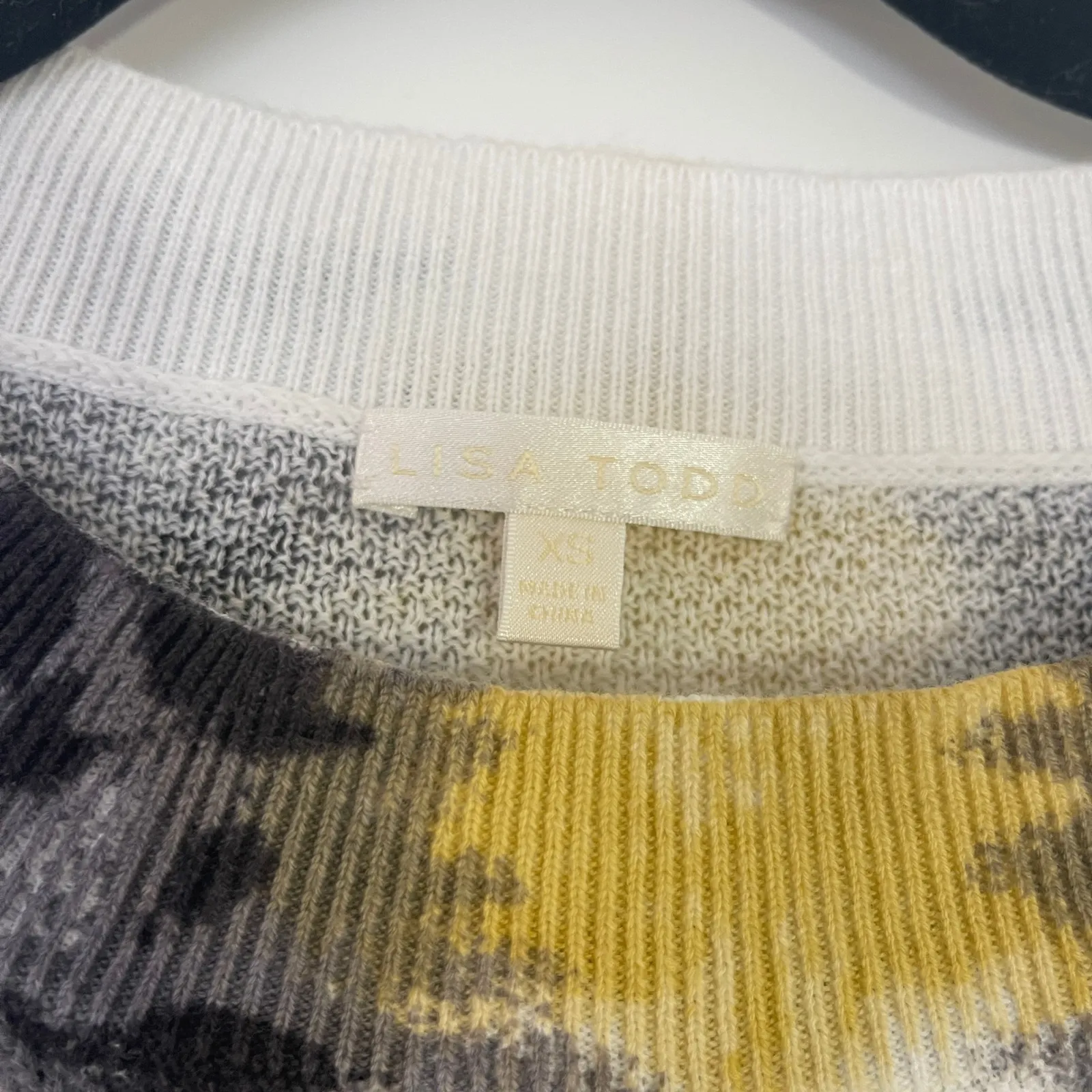 Lisa Todd Boho Tie Dye Crewneck Knit Sweater White Yellow Black Women's XS - Image 4