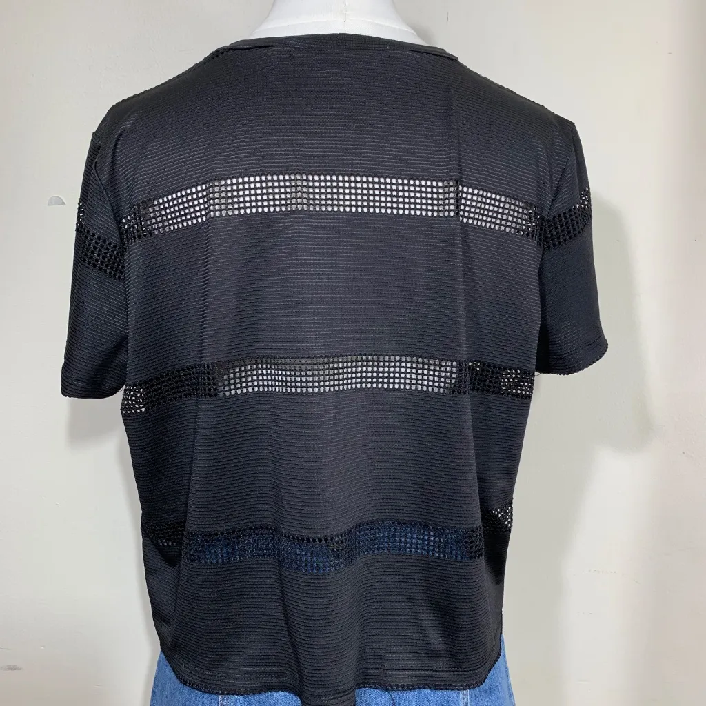 Gypsies & Moondust Black Sheer Mesh Stripe Short Sleeve Top Size L Boxy Fit Tee Size L - Image 3