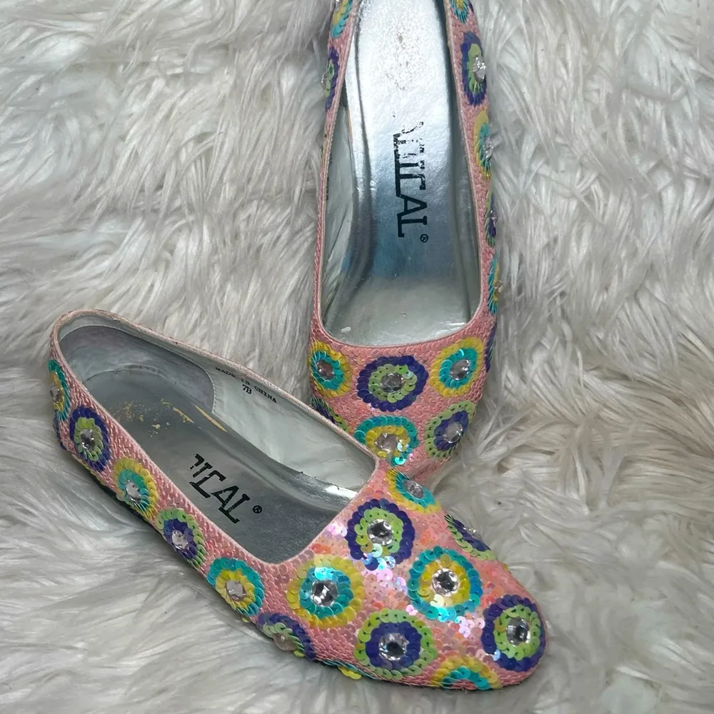Radical Pink Blue Yellow Purple and Silver Sequined Dressy Flats Size 7 - Image 3