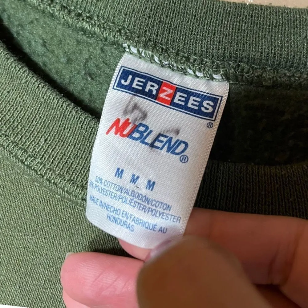 Vintage Jerzees Puppy Print‎ Green Crewneck Sweater Size Medium - Image 4