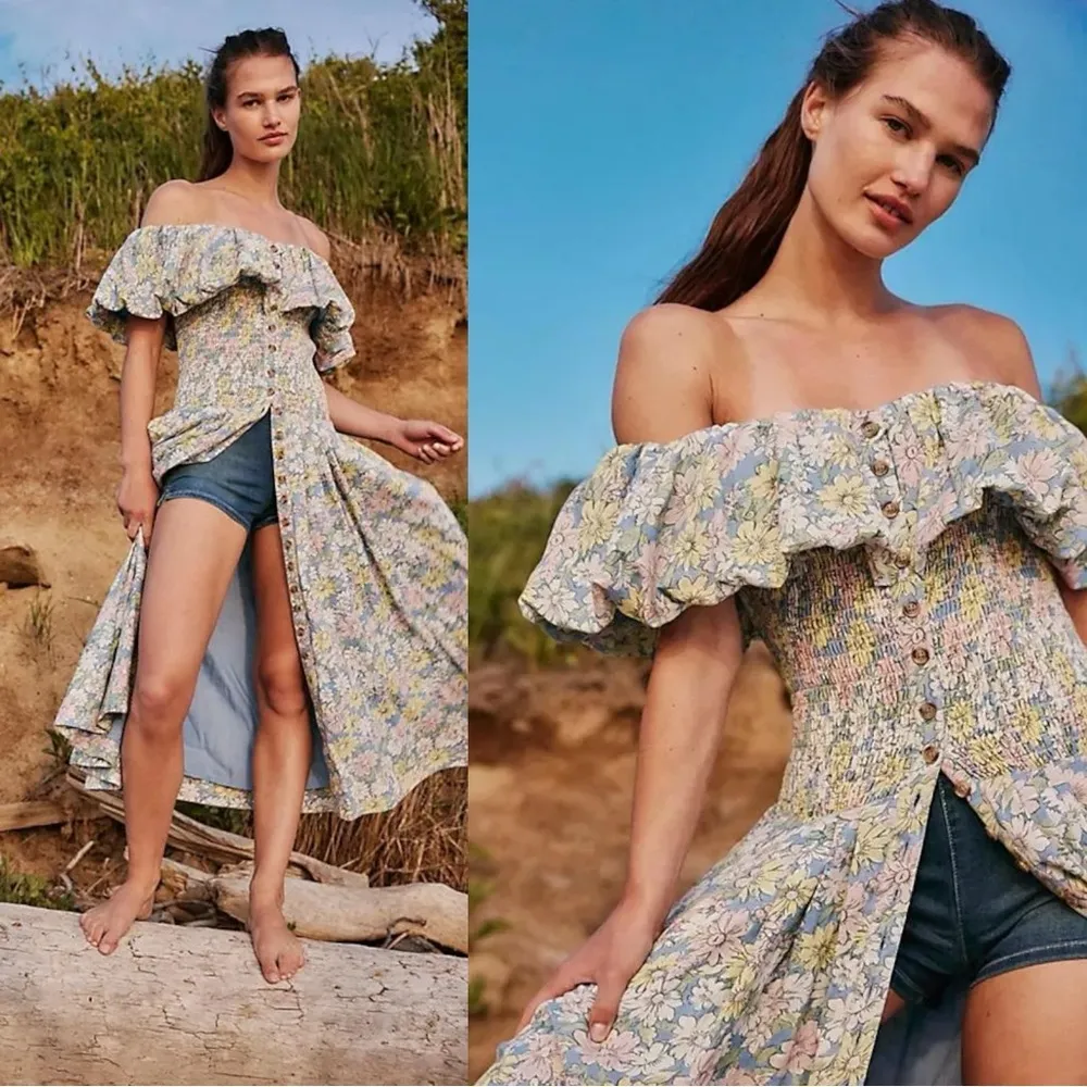 Free People Lewis Maxi Dress Pastel Small NWT Spring Floral Dainty Cottage Linen - Image 2