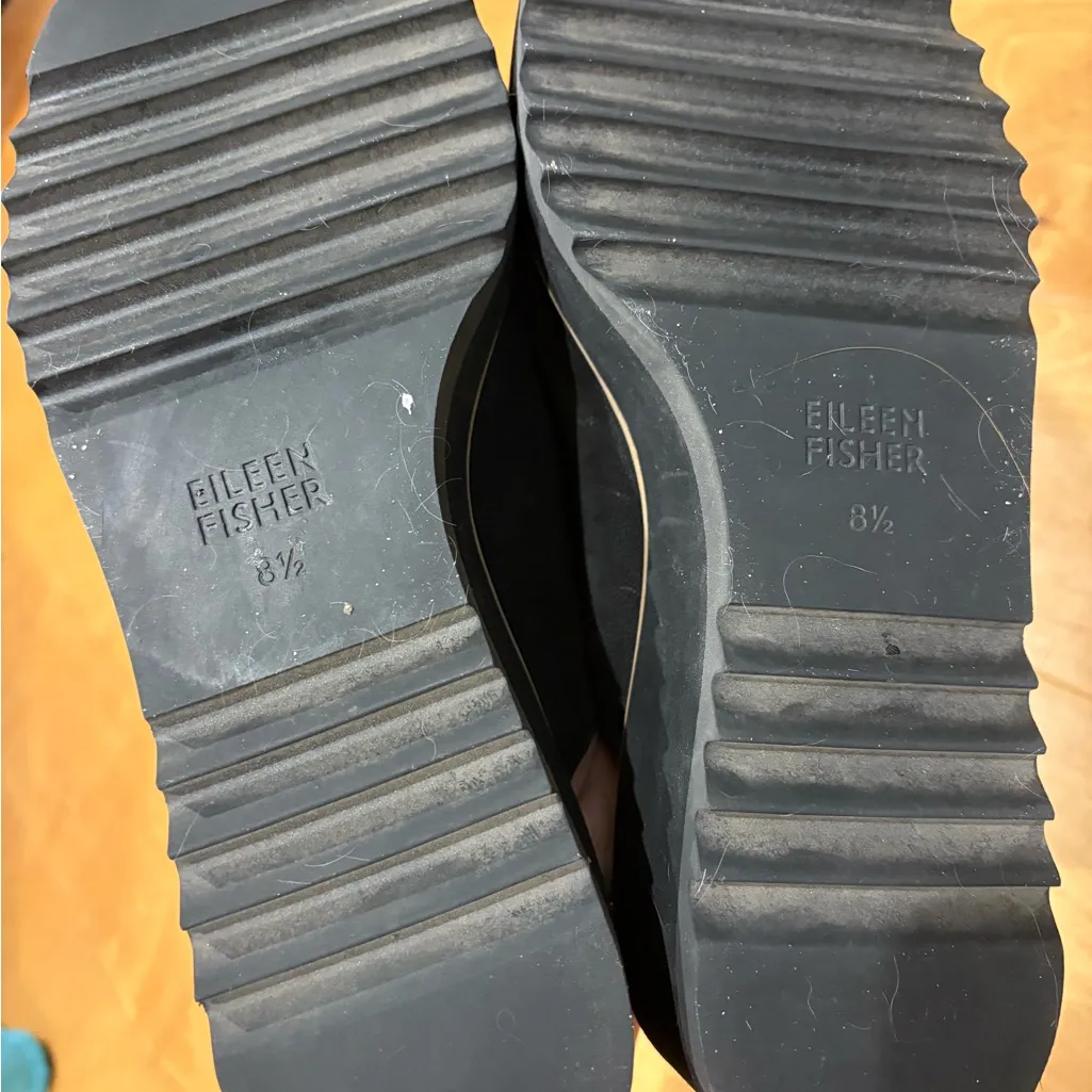Eileen Fisher Loti black tumbled nubuck leather wedge mule shoes 8.5 - Image 4