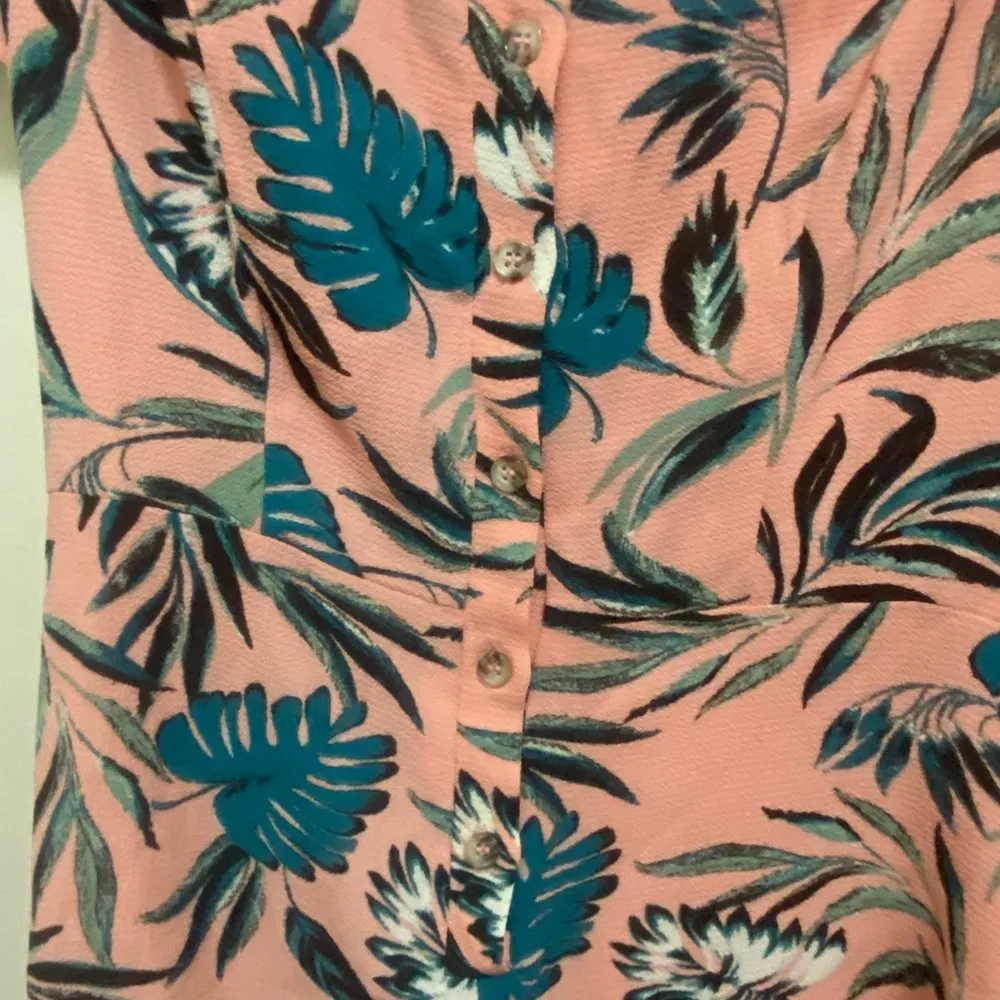 June & Hudson Womens Romper S Small Tropical Hawaiian Palm Teal Pink Bust 34”NWT - Image 3