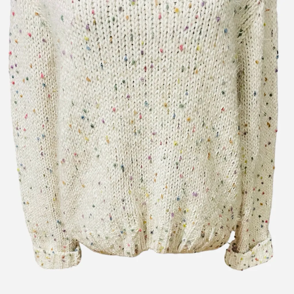 Doe & Rae Cream Confetti Knit Sweater Pullover Long Sleeve V-Neck Women’s Size L - Image 8