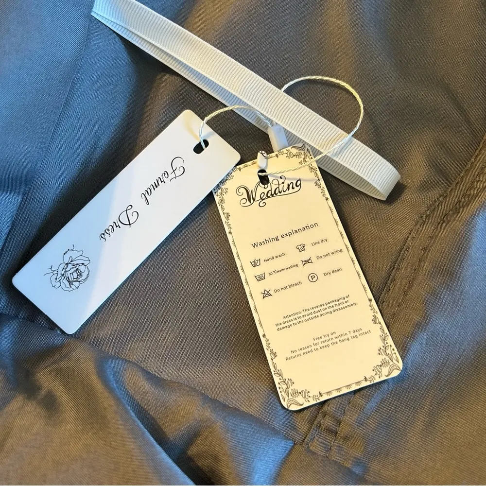 Gray chiffon formal long dress sequins appliqué flowy mother of the bride prom M Size M - Image 6