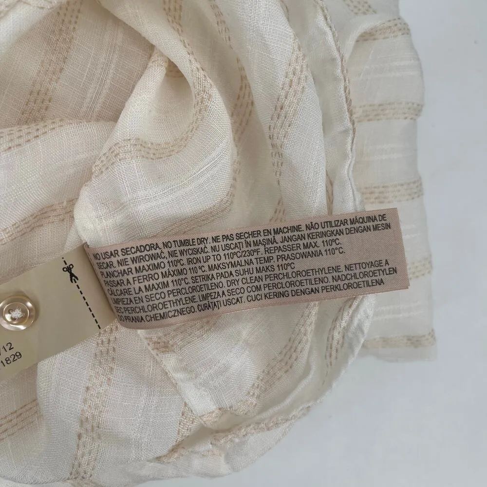 MASSIMO DUTTI Blouse Size Small Linen Blend Stripe Lightweight Pullover Cream - Image 13