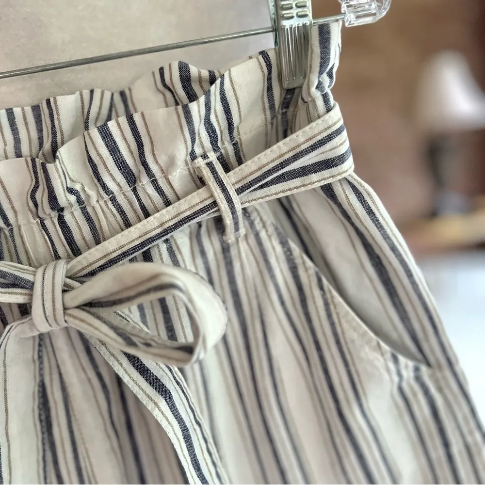 A.N.A. Shorts Paperbag Striped Ivory Blue High Waist M Belted - Image 5