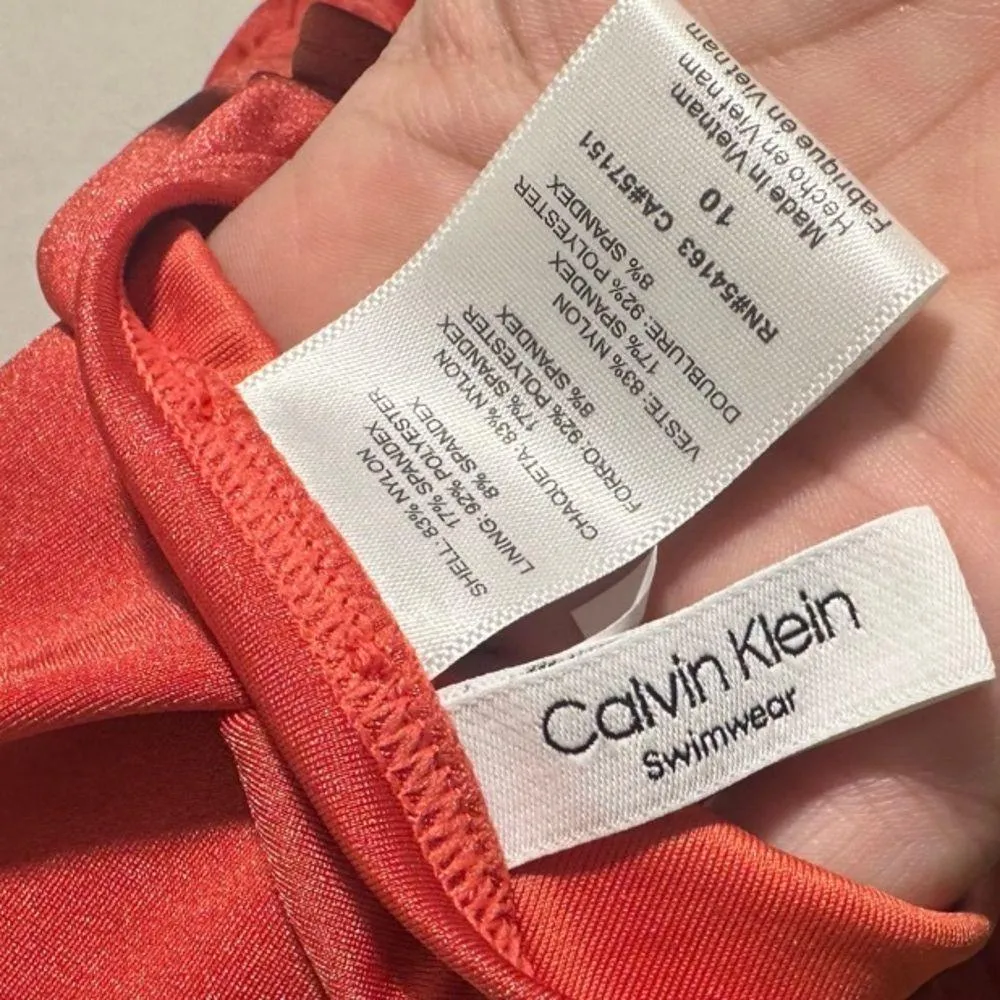Calvin Klein Orange One Piece Swimsuit with Adjustable Straps and Ruching - Image 7