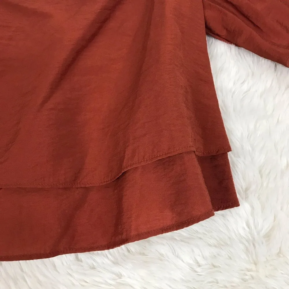 GIANNI BINI Burnt Orange Cropped Peasant Blouse Top Puff Sleeve Size Small New‎ - Image 9