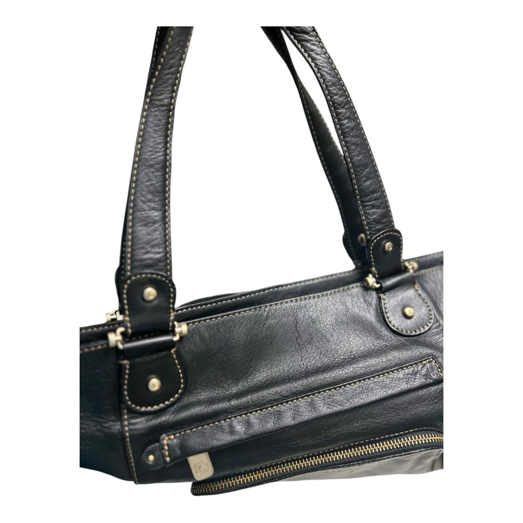 Liz Claiborne Black Genuine Leather Tote with Zipper Accents - Image 12