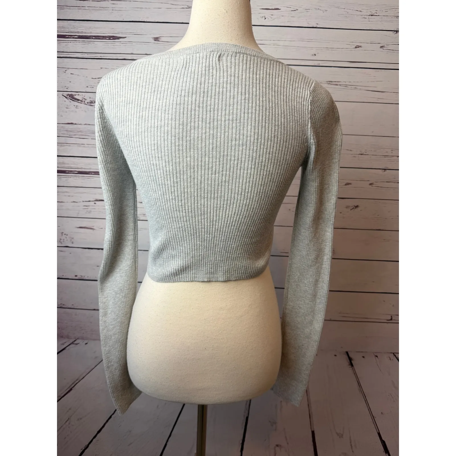 American Eagle Henley Shirt Small Ribbed Long Sleeve Cropped Top Sweater Y2K - Image 9