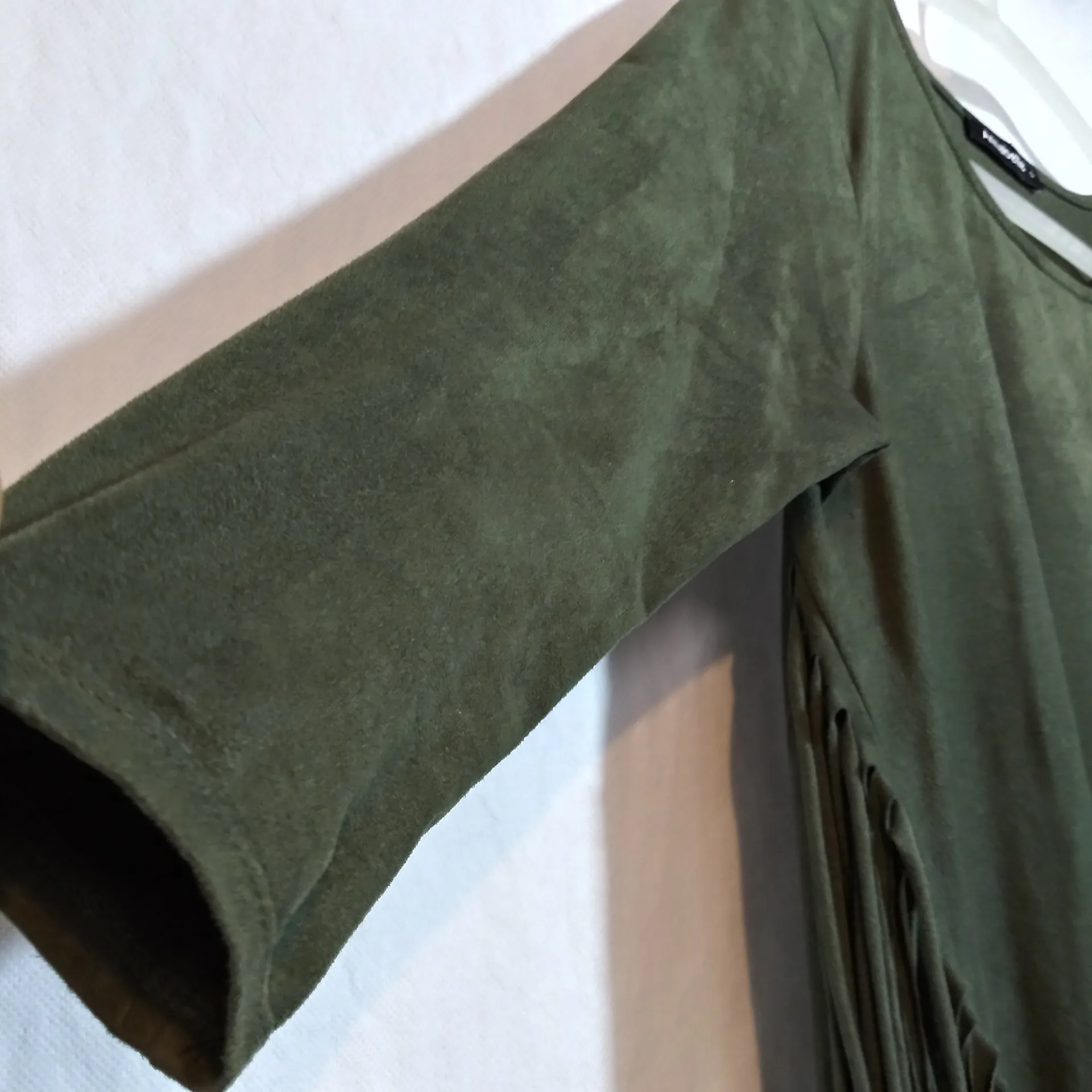 Annabelle Dark Green Faux Suede Fringe Dress Boho Western Size Small - Image 4