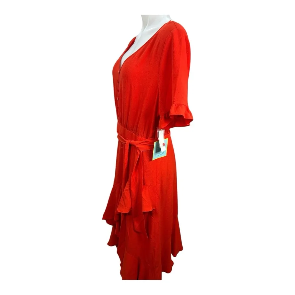$139 CECE NEW Women’s Red Ruffled-Sleeve Cascading Belted Fit & Flare Dress 14 - Image 8