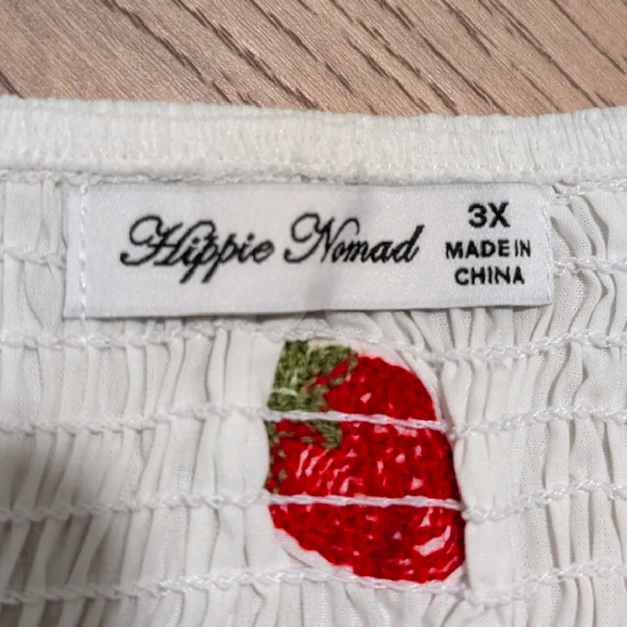 🆕 Hippie Nomad Plus 3X Strawberry Embroidered Peplum Smocked Babydoll Top Shirt White - Image 2