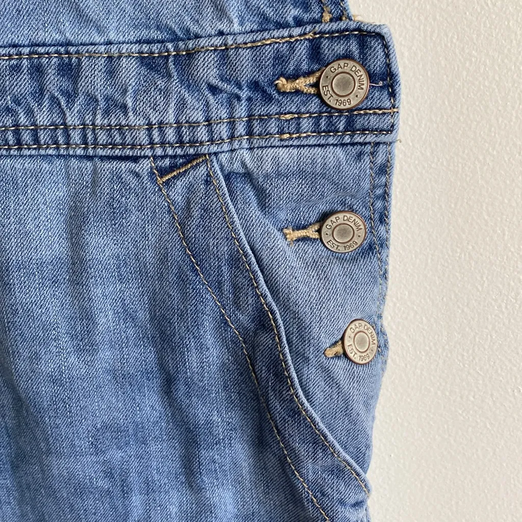 GAP 100% Cotton Distressed Light Wash Denim Overalls - Image 3