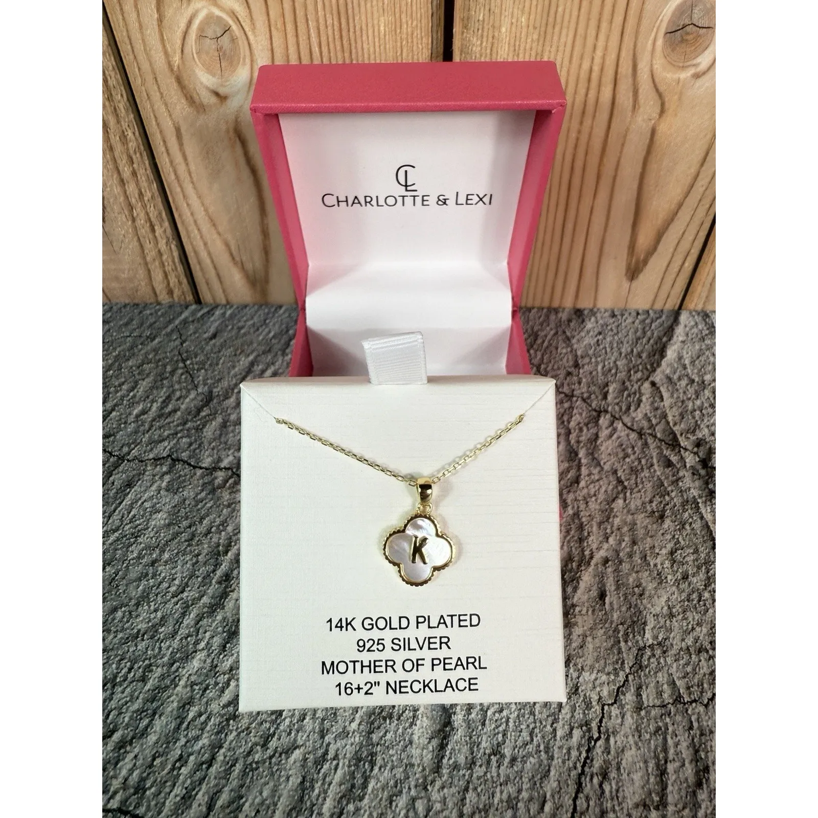 NIB Charlotte & Lexi 14KT Gold Plated 925 Sterling K Initial MOP Necklace - Image 5