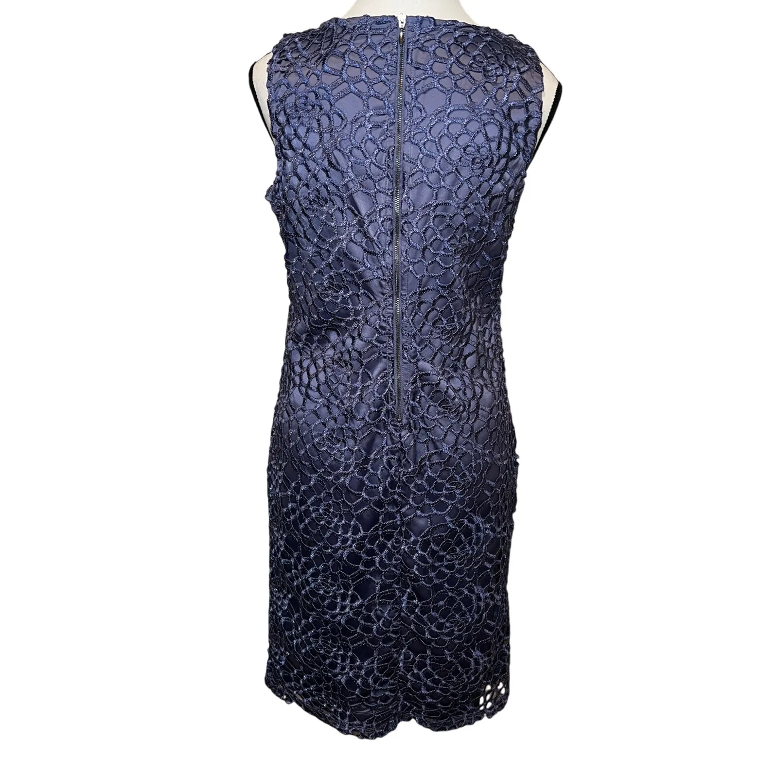 Banana Republic Crochet Overlay Sleeveless Sheath Dress West Palm Blue Size 4 - Image 6