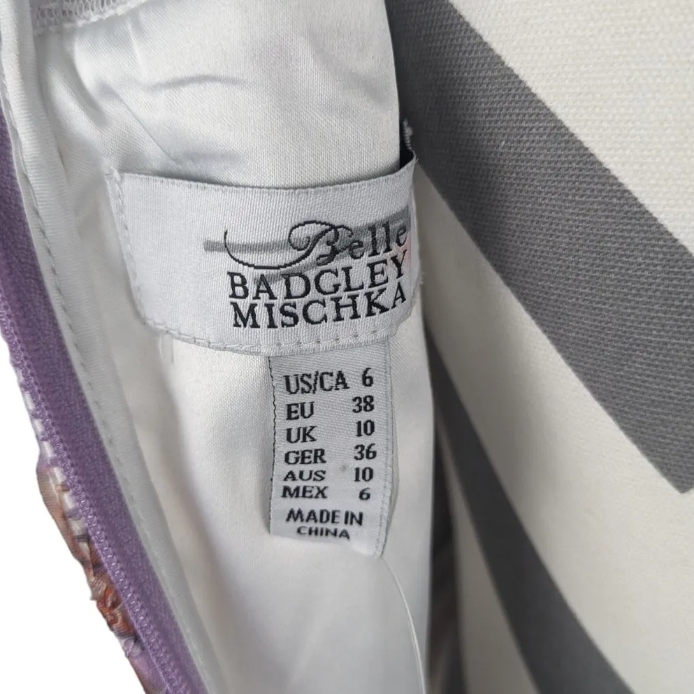 BADGLEY MISCHKA BELLE Nadia Dress Floral Sleeveless A-line Cocktail Lilac Size 6 - Image 3