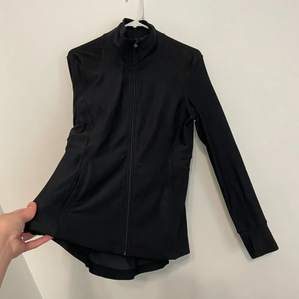 APANA Solid Black Full Zip Zipper Collared Thumbholes Active Jacket Track Jacket - Image 9