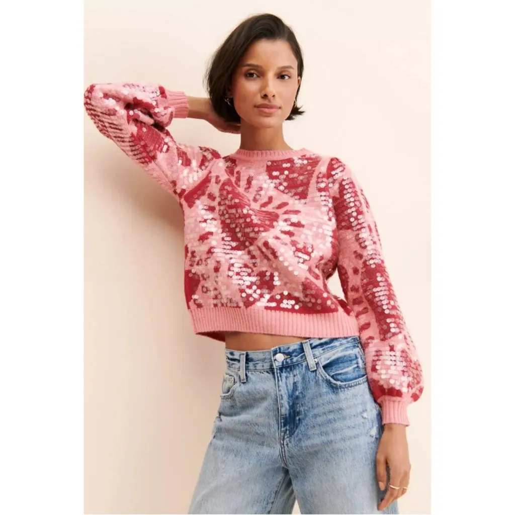 FARM Rio sequin heart sweater NWOT - Image 3