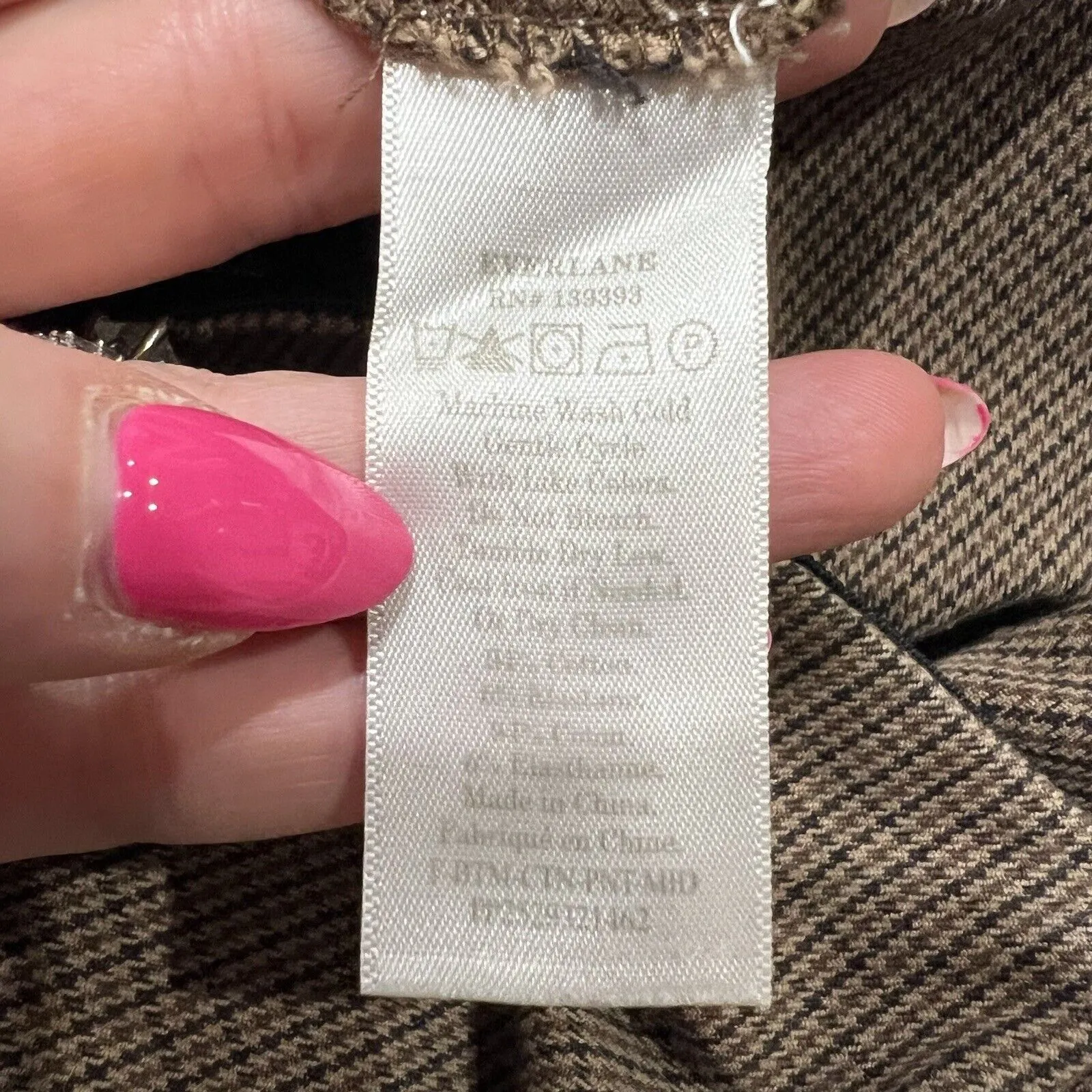 Everlane Women’s Size 6 Pants The Side Zip Stretch Cotton Brown Houndstooth - Image 7