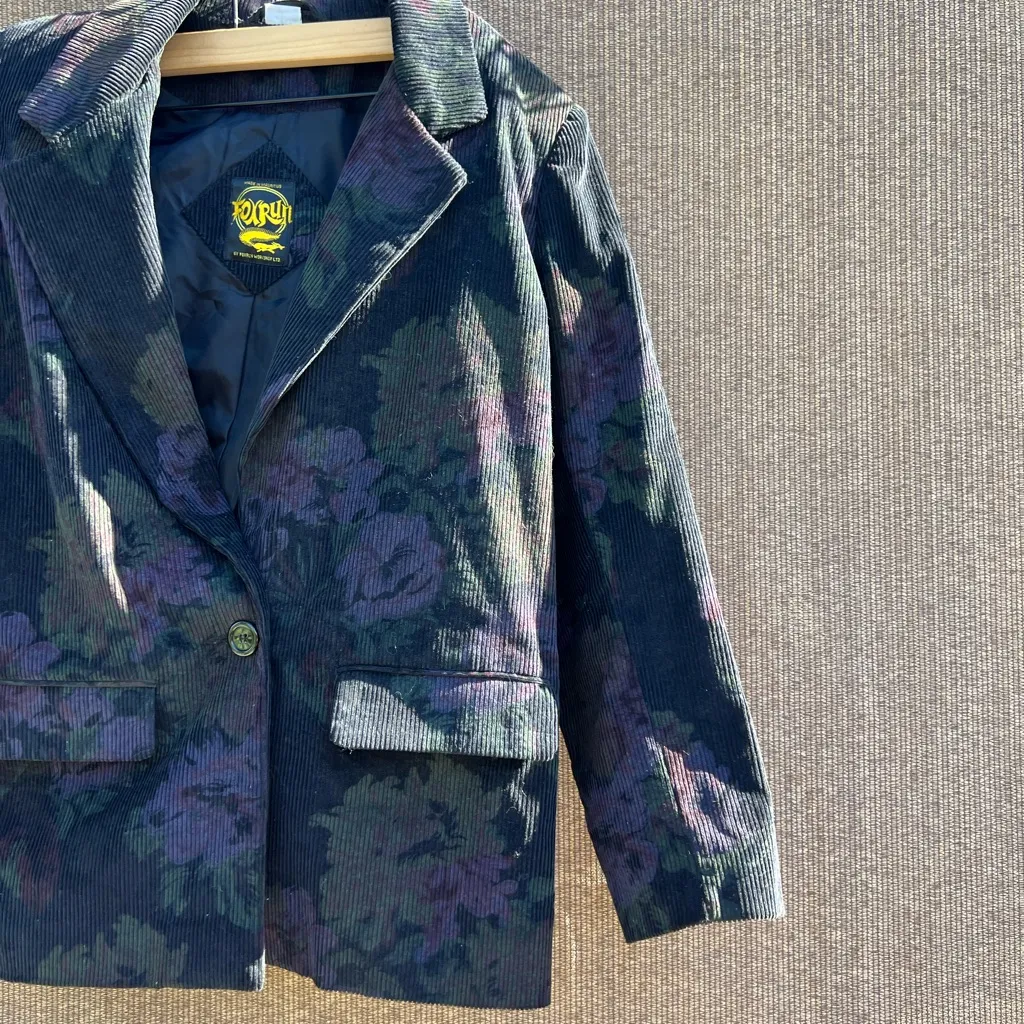Fox Run Floral Corduroy Boyfriend Blazer in Blue with Pockets Women’s Sz 11/12 - Image 14