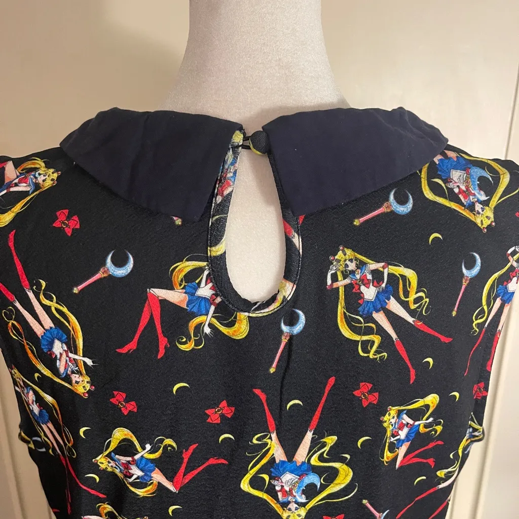 Sailor Moon Crystal navy blue print midi dress with Peter Pan collar. Size XL. - Image 8