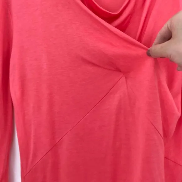 New  Asymmetrical Draped Cowl Neck Lightweight Top Coral - Image 11