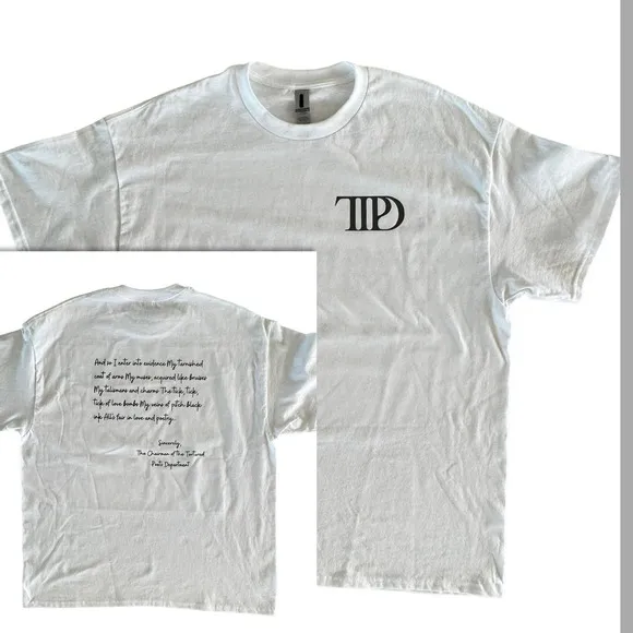 Tortured Poets Department TTPD Song Names White Womens Medium T-Shirt - Image 2